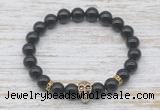 CGB7423 8mm black tourmaline bracelet with skull for men or women