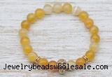 CGB7441 8mm yellow banded agate bracelet with skull for men or women