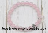 CGB7486 8mm rose quartz bracelet with flower charm for men or women