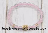 CGB7487 8mm rose quartz bracelet with owl head for men or women