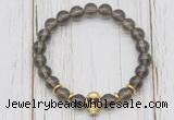 CGB7492 8mm smoky quartz bracelet with skull for men or women