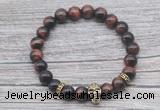 CGB7518 8mm red tiger eye bracelet with skull for men or women