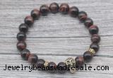 CGB7519 8mm red tiger eye bracelet with skull for men or women