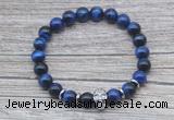 CGB7524 8mm blue tiger eye bracelet with skull for men or women