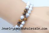 CGB7601 8mm matte white howlite & yellow tiger eye mala stretchy bracelets