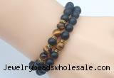 CGB7603 8mm matte black onyx & yellow tiger eye mala stretchy bracelets