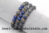 CGB7610 8mm matte black labradorite & lapis lazuli mala stretchy bracelets