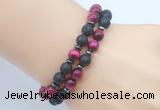 CGB7617 8mm black lava & red tiger eye mala stretchy bracelets