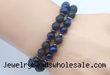 CGB7619 8mm black lava & blue tiger eye mala stretchy bracelets