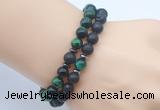 CGB7620 8mm black lava & green tiger eye mala stretchy bracelets