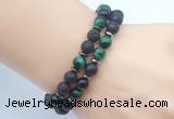 CGB7621 8mm black lava & green tiger eye mala stretchy bracelets