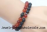 CGB7623 8mm black lava & red agate mala stretchy bracelets