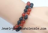 CGB7624 8mm black lava & red agate mala stretchy bracelets