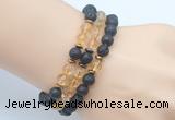 CGB7625 8mm black lava & citrine gemstone mala stretchy bracelets