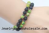 CGB7629 8mm black lava & green sea sediment jasper mala stretchy bracelets