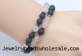 CGB7637 8mm black lava & rose quartz mala stretchy bracelets