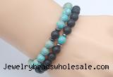 CGB7640 8mm black lava & blue sea sediment jasper mala stretchy bracelets