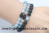 CGB7642 8mm black lava & amazonite gemstone mala stretchy bracelets