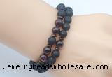 CGB7653 8mm black lava & garnet gemstone mala stretchy bracelets