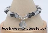 CGB7769 8mm black & white jasper bead with luckly charm bracelets