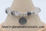 CGB7894 8mm black rutilated quartz bead with luckly charm bracelets