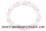 CGB8000 8mm white crystal, white jade & rose quartz beaded stretchy bracelets