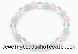 CGB8002 8mm aquamarine, white crystal & rose quartz beaded stretchy bracelets