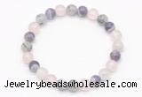 CGB8003 8mm black rutilated quartz, dogtooth amethyst & rose quartz beaded stretchy bracelets