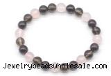 CGB8005 8mm garnet, rose quartz & smoky quartz beaded stretchy bracelets