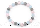 CGB8006 8mm aquamarine, labradorite & rose quartz beaded stretchy bracelets