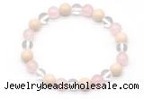 CGB8007 8mm white crystal, rose quartz & white fossil jasper beaded stretchy bracelets