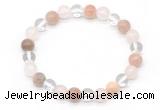 CGB8008 8mm white crystal, rose quartz & sunstone beaded stretchy bracelets