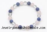 CGB8009 8mm white crystal, rose quartz & lapis lazuli beaded stretchy bracelets