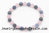 CGB8010 8mm rose quartz & sodalite gemstone beaded stretchy bracelets