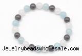 CGB8011 8mm aquamarine, garnet & white jade beaded stretchy bracelets