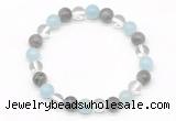 CGB8012 8mm aquamarine, labradorite & white crystal beaded stretchy bracelets