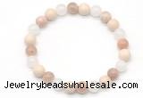 CGB8015 8mm white jade, white fossil jasper & sunstone beaded stretchy bracelets