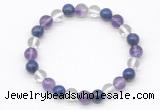 CGB8016 8mm amethyst, white crystal & lapis lazuli beaded stretchy bracelets