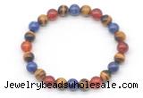 CGB8029 8mm yellow tiger eye, lapis lazuli & red agate beaded stretchy bracelets