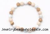 CGB8036 8mm white howlite, white fossil jasper & picture jasper beaded stretchy bracelets