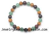 CGB8039 8mm green aventurine, brecciated jasper & wooden jasper beaded stretchy bracelets