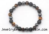 CGB8042 8mm black lava, hematite & yellow tiger eye beaded stretchy bracelets