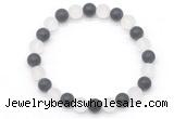 CGB8044 8mm matte white crystal & matte black agate beaded stretchy bracelets