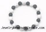 CGB8045 8mm matte white howlite & matte black agate beaded stretchy bracelets