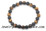 CGB8049 8mm yellow tiger eye & matte black agate beaded stretchy bracelets