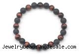 CGB8052 8mm grade AA red tiger eye & matte black agate beaded stretchy bracelets