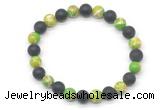 CGB8055 8mm green sea sediment jasper & matte black agate beaded stretchy bracelets