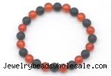 CGB8056 8mm red agate & matte black agate beaded stretchy bracelets