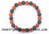 CGB8058 8mm red agate & black lava beaded stretchy bracelets