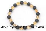 CGB8060 8mm citrine & black lava beaded stretchy bracelets